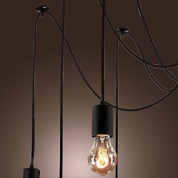 Lampadario vintage nero 10 luci con lampadine incluse, sospensione regolabile