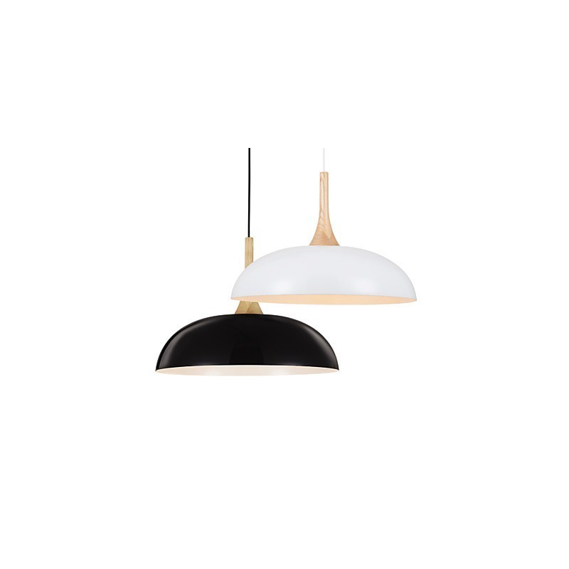 Lampada a sospensione mini 1 luce moderna bianco nero alluminio e legno