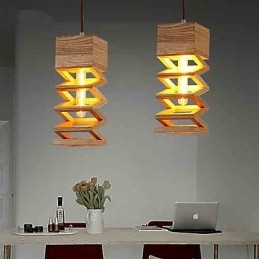 Lampada a sospensione country in legno e bambù