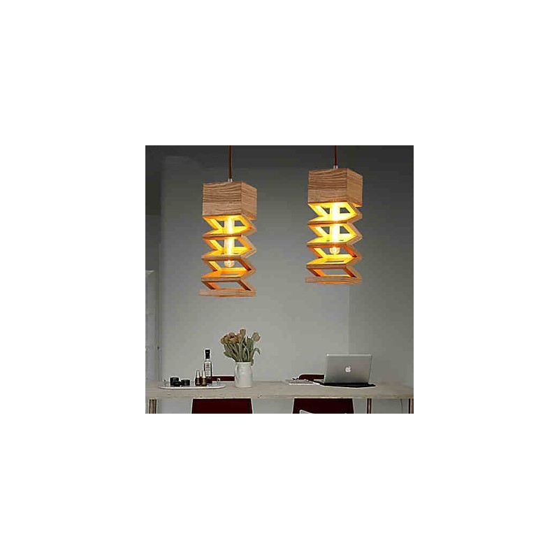 Lampada a sospensione country in legno e bambù