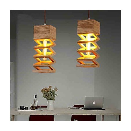Lampada a sospensione country in legno e bambù