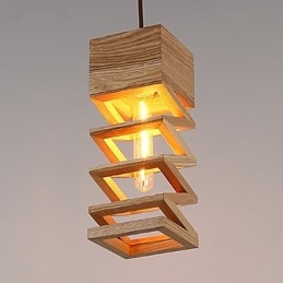 Lampada a sospensione country in legno e bambù
