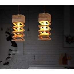 Lampada a sospensione country in legno e bambù