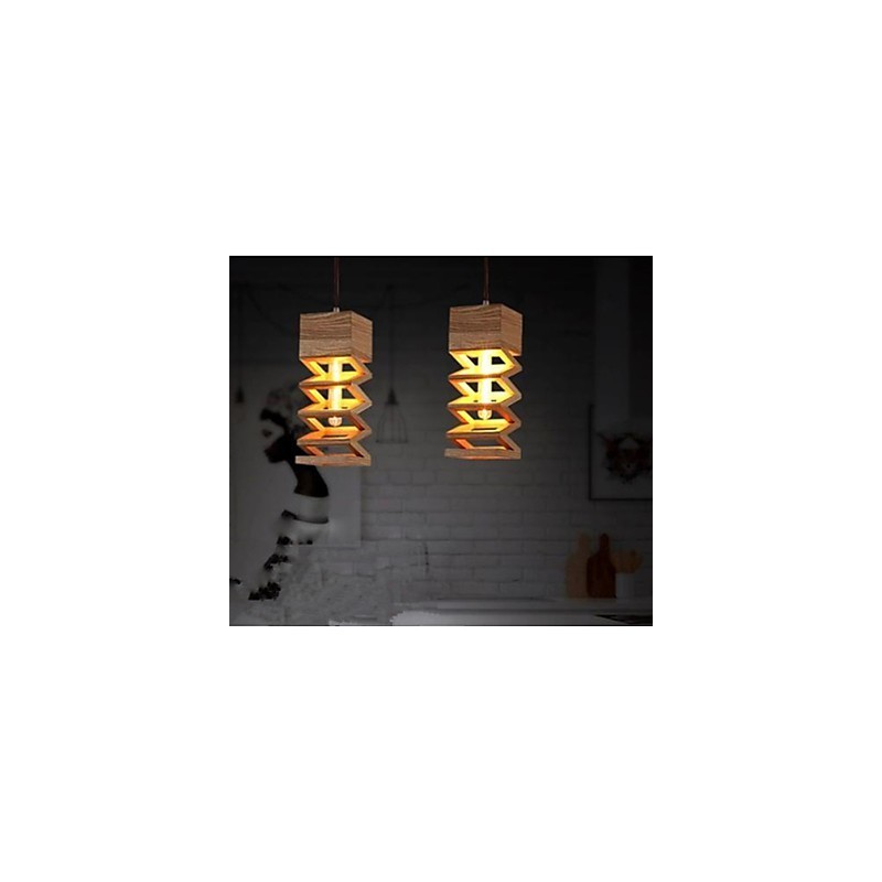 Lampada a sospensione country in legno e bambù