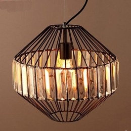 Lampadario a sospensione in cristallo a gabbia in ferro battuto vintage marrone