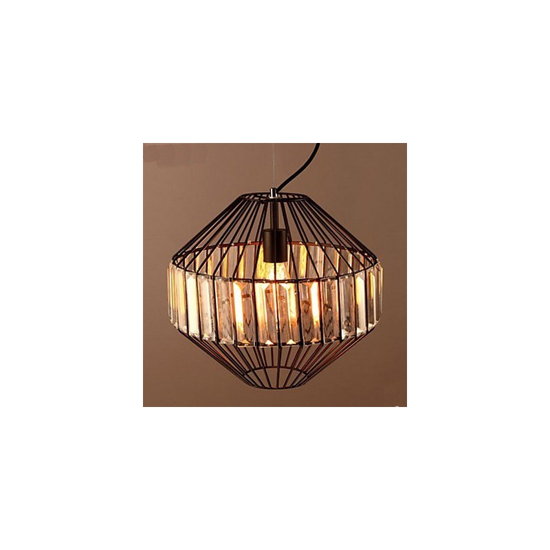 Lampadario a sospensione in cristallo a gabbia in ferro battuto vintage marrone