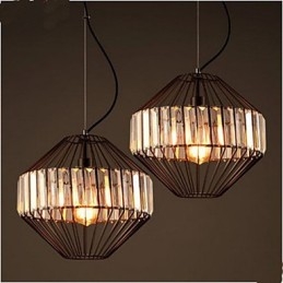 Lampadario a sospensione in cristallo a gabbia in ferro battuto vintage marrone