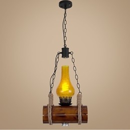 Lampada a sospensione retrò in legno massello a testa singola