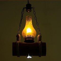 Lampada a sospensione retrò in legno massello a testa singola
