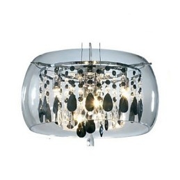Lampada a sospensione in cristallo trasparente stile mini tamburo, moderna, 3 luci E9