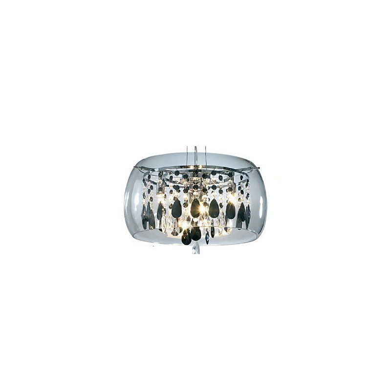 Lampada a sospensione in cristallo trasparente stile mini tamburo, moderna, 3 luci E9
