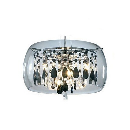 Lampada a sospensione in cristallo trasparente stile mini tamburo, moderna, 3 luci E9