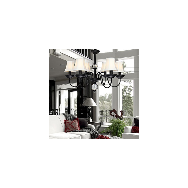 Lampadario moderno contemporaneo in metallo nero con paralume in tessuto bianco
