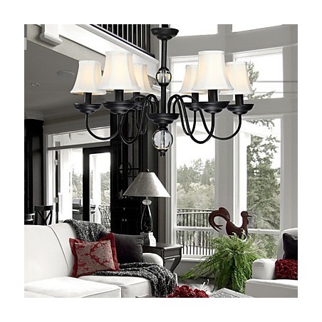 Lampadario moderno contemporaneo in metallo nero con paralume in tessuto bianco