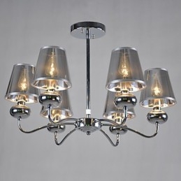 Lampadario a sospensione vintage classico 6 luci in tessuto e metallo dipinto