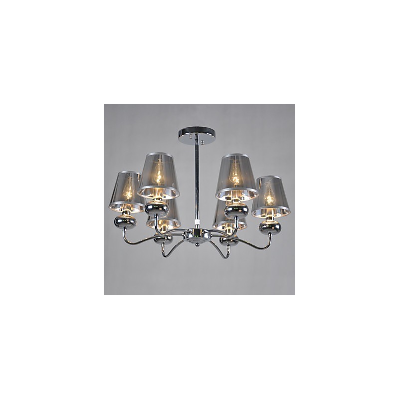 Lampadario a sospensione vintage classico 6 luci in tessuto e metallo dipinto