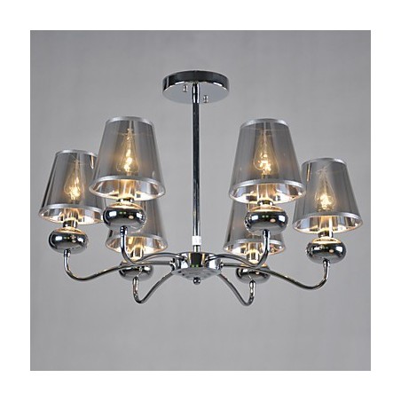 Lampadario a sospensione vintage classico 6 luci in tessuto e metallo dipinto