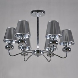 Lampadario a sospensione vintage classico 6 luci in tessuto e metallo dipinto