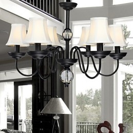 Lampadario moderno contemporaneo in metallo nero con paralume in tessuto bianco