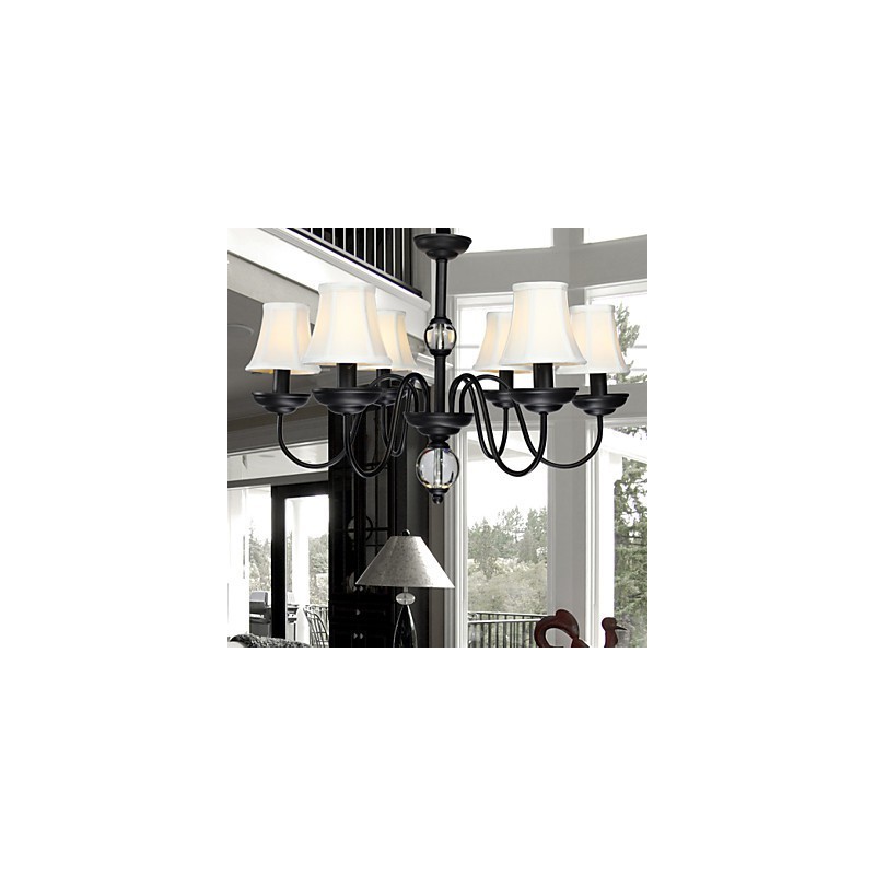 Lampadario moderno contemporaneo in metallo nero con paralume in tessuto bianco