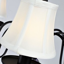 Lampadario moderno contemporaneo in metallo nero con paralume in tessuto bianco