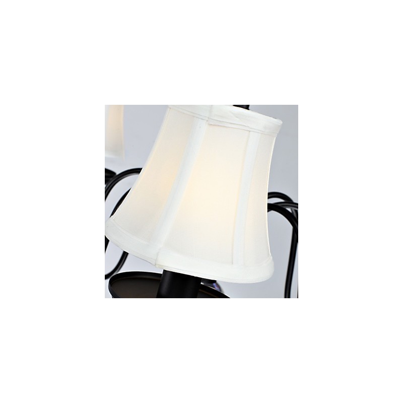 Lampadario moderno contemporaneo in metallo nero con paralume in tessuto bianco