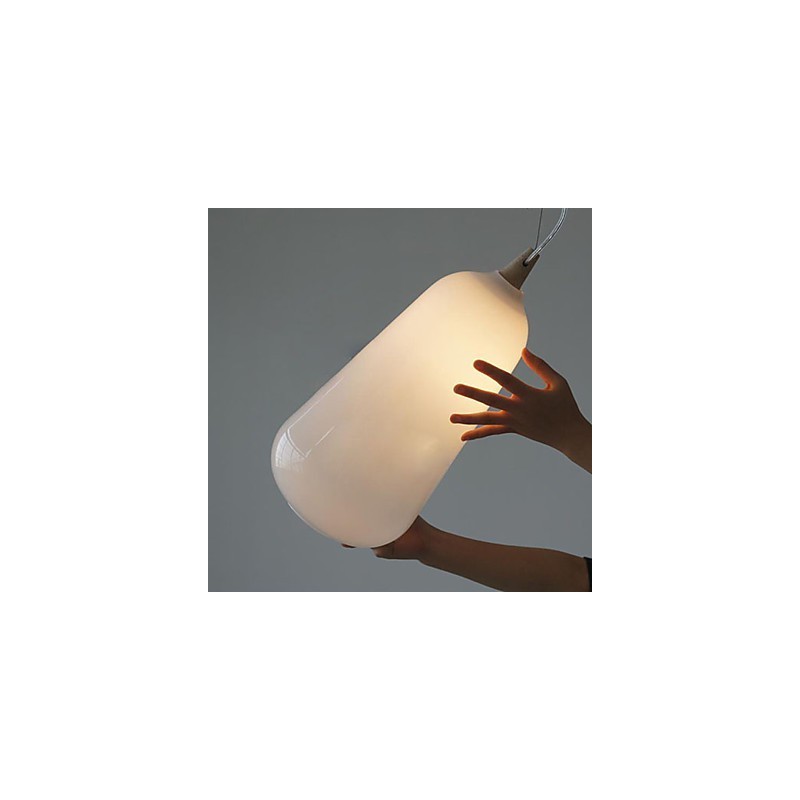 Lampada a sospensione in vetro bianco latte Natural Curve