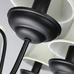 Lampadario moderno contemporaneo in metallo nero con paralume in tessuto bianco