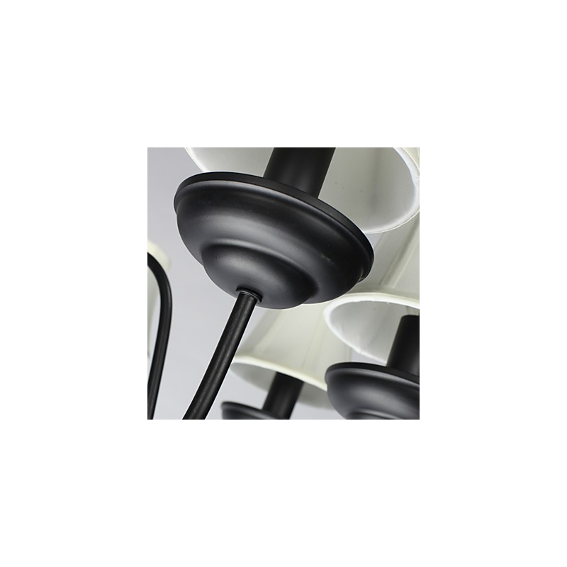 Lampadario moderno contemporaneo in metallo nero con paralume in tessuto bianco