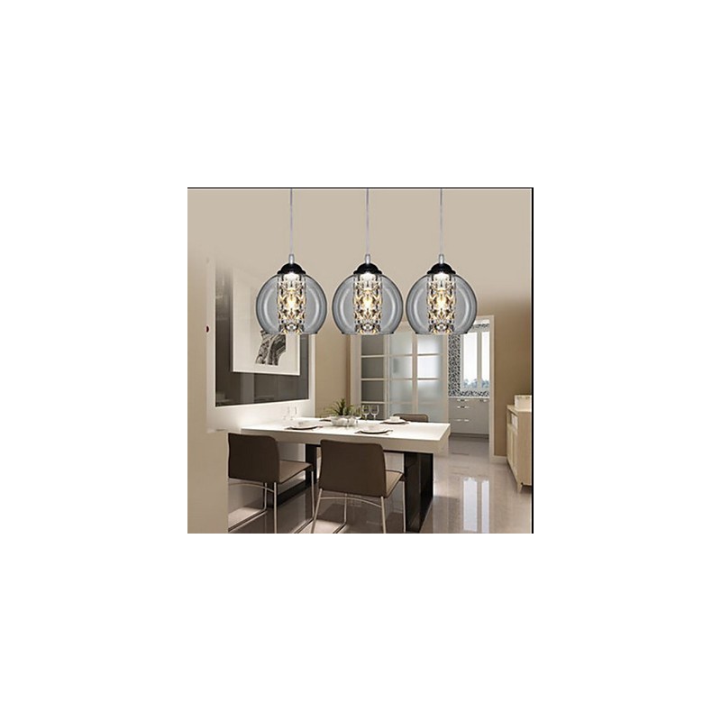 Lampada a sospensione a sfera in vetro, 3 luci, E12/E14, regolabile 100 cm