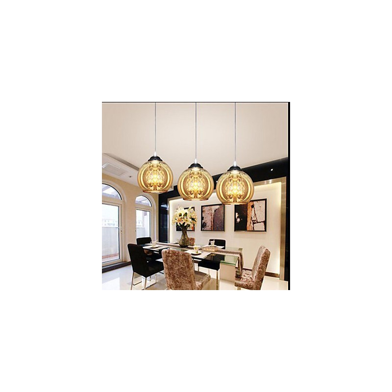 Lampada a sospensione a sfera in vetro, 3 luci, E12/E14, regolabile 100 cm
