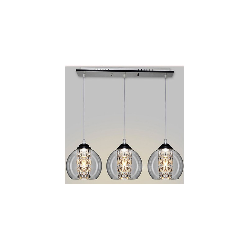 Lampada a sospensione a sfera in vetro, 3 luci, E12/E14, regolabile 100 cm