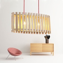 Lampada a sospensione mini moderna contemporanea in legno/bambù gialla, 3 luci E26/E27