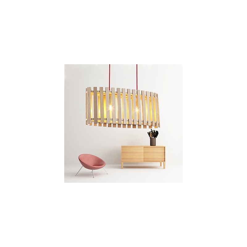 Lampada a sospensione mini moderna contemporanea in legno/bambù gialla, 3 luci E26/E27