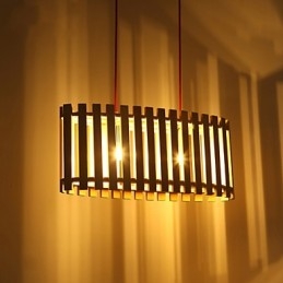 Lampada a sospensione mini moderna contemporanea in legno/bambù gialla, 3 luci E26/E27