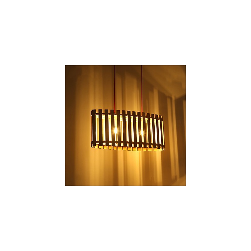 Lampada a sospensione mini moderna contemporanea in legno/bambù gialla, 3 luci E26/E27