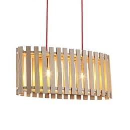 Lampada a sospensione mini moderna contemporanea in legno/bambù gialla, 3 luci E26/E27