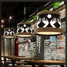 Lampadario a sospensione rustico retrò in canapa
