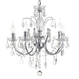 Lampadario classico in metallo cromato con cristalli trasparenti