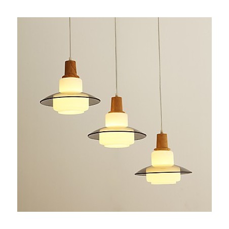 Lampada a sospensione mini moderna contemporanea bianca in legno e vetro