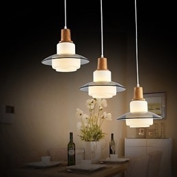 Lampada a sospensione mini moderna contemporanea bianca in legno e vetro