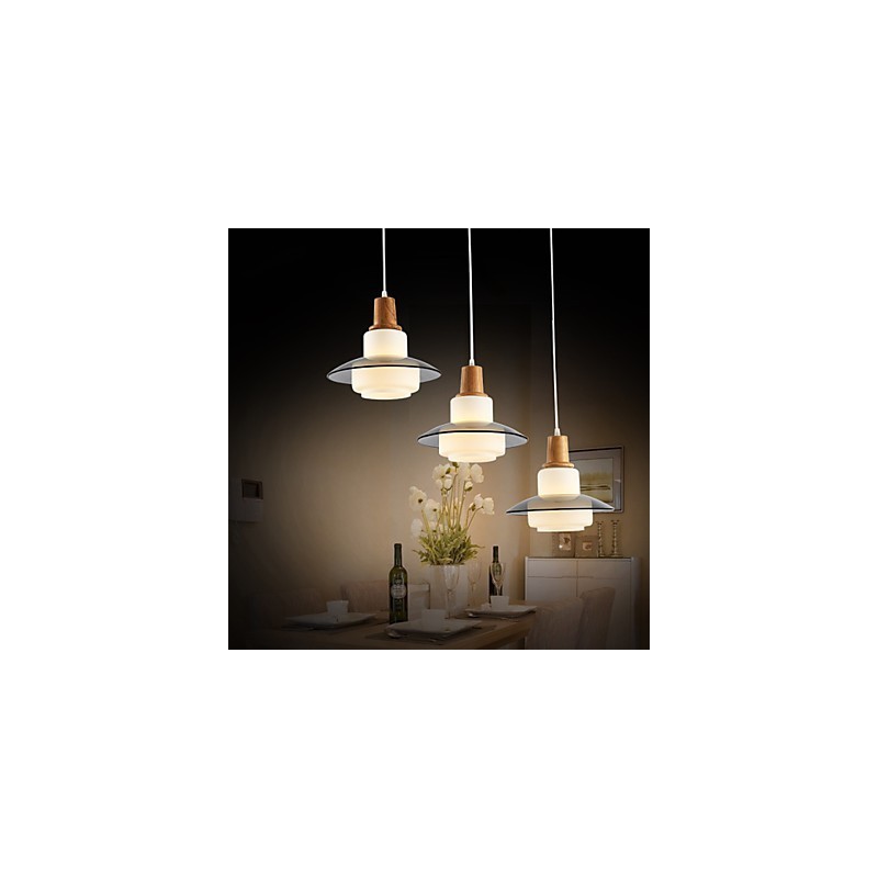 Lampada a sospensione mini moderna contemporanea bianca in legno e vetro