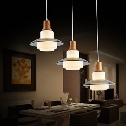 Lampada a sospensione mini moderna contemporanea bianca in legno e vetro