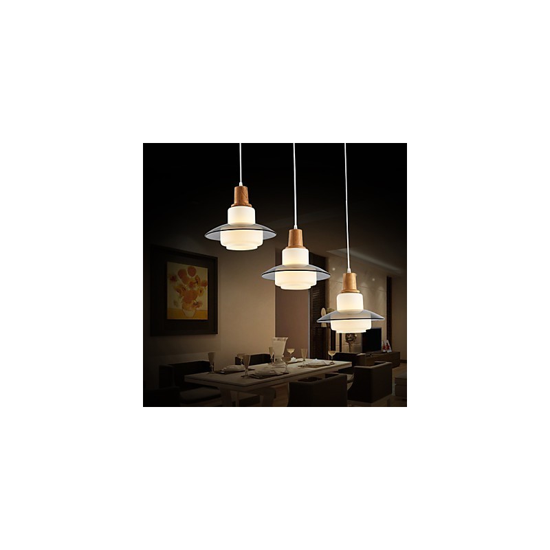 Lampada a sospensione mini moderna contemporanea bianca in legno e vetro