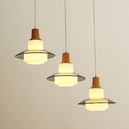 Lampada a sospensione mini moderna contemporanea bianca in legno e vetro