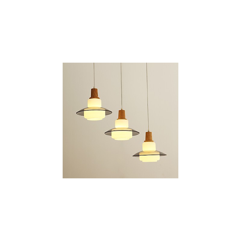 Lampada a sospensione mini moderna contemporanea bianca in legno e vetro