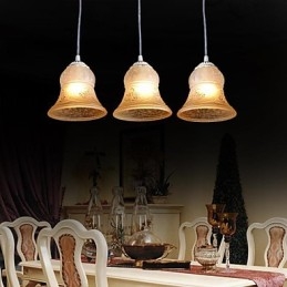 Lampadario a sospensione bianco a 3 luci con paralumi in vetro dorato, stile retrò europeo