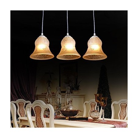 Lampadario a sospensione bianco a 3 luci con paralumi in vetro dorato, stile retrò europeo