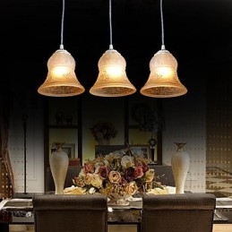 Lampadario a sospensione bianco a 3 luci con paralumi in vetro dorato, stile retrò europeo