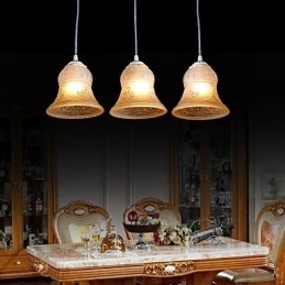 Lampadario a sospensione bianco a 3 luci con paralumi in vetro dorato, stile retrò europeo